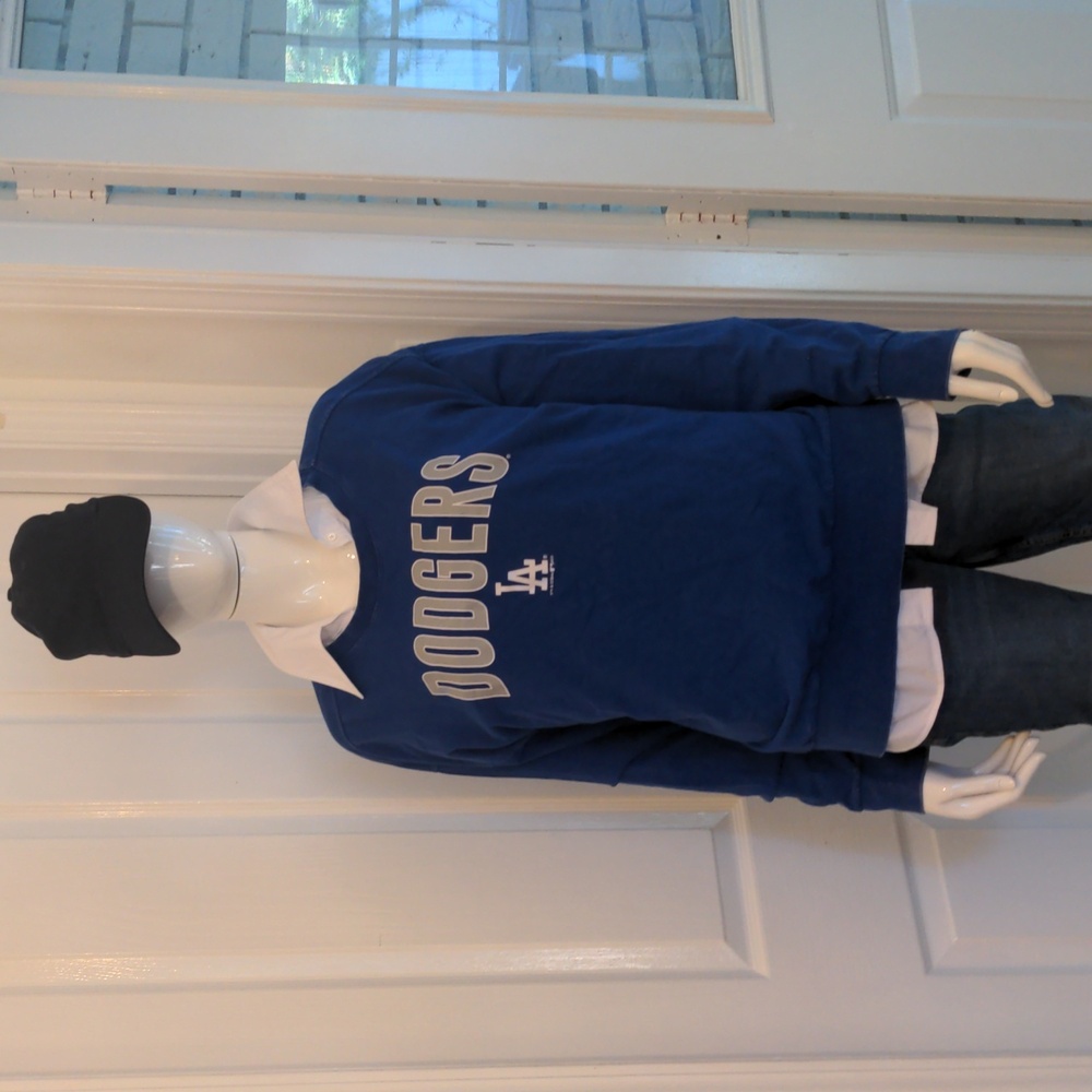 LA Dodgers, Distressed Effect Royal Blue Sweatshirt Size Large
